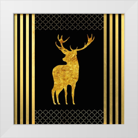 Black And Gold - Feathered Fashion Stag White Modern Wood Framed Art Print by LightBoxJournal