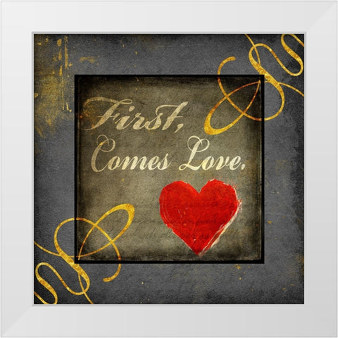 Gold First Comes Love 1 White Modern Wood Framed Art Print by LightBoxJournal