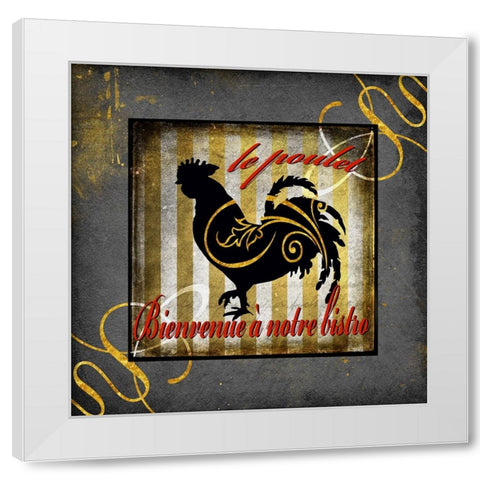 Gold Welcome To Our Bistro Chicken 1 White Modern Wood Framed Art Print by LightBoxJournal