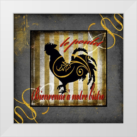 Gold Welcome To Our Bistro Chicken 1 White Modern Wood Framed Art Print by LightBoxJournal