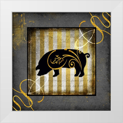 Gold Welcome To Our Bistro Pig White Modern Wood Framed Art Print by LightBoxJournal