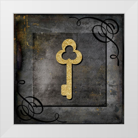 Grunge Gold Crown Key White Modern Wood Framed Art Print by LightBoxJournal