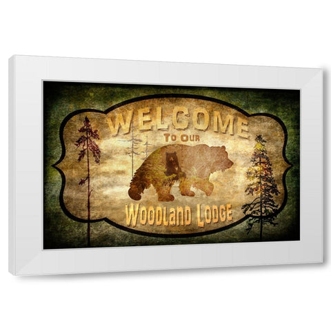 Welcome - Lodge Black Bear 1 White Modern Wood Framed Art Print by LightBoxJournal