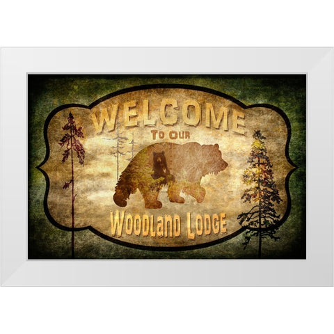 Welcome - Lodge Black Bear 1 White Modern Wood Framed Art Print by LightBoxJournal