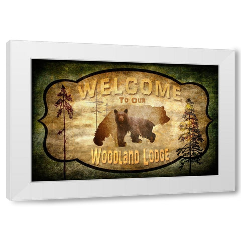 Welcome - Lodge Black Bear 2 White Modern Wood Framed Art Print by LightBoxJournal