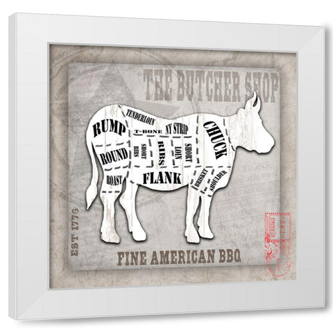 American Butcher Shop Cow White Modern Wood Framed Art Print by LightBoxJournal
