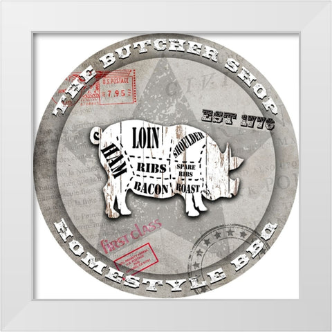 American Butcher Shop Round Pig White Modern Wood Framed Art Print by LightBoxJournal