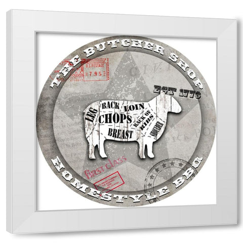 American Butcher Shop Round Sheep White Modern Wood Framed Art Print by LightBoxJournal