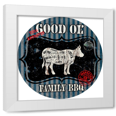 Good Ol Family BBQ Round Cow White Modern Wood Framed Art Print by LightBoxJournal
