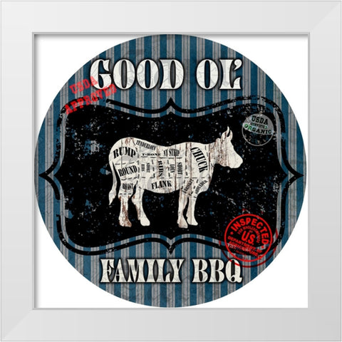 Good Ol Family BBQ Round Cow White Modern Wood Framed Art Print by LightBoxJournal