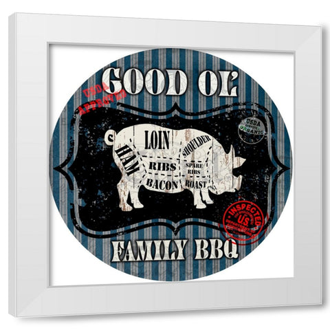 Good Ol Family BBQ Round Pig White Modern Wood Framed Art Print by LightBoxJournal