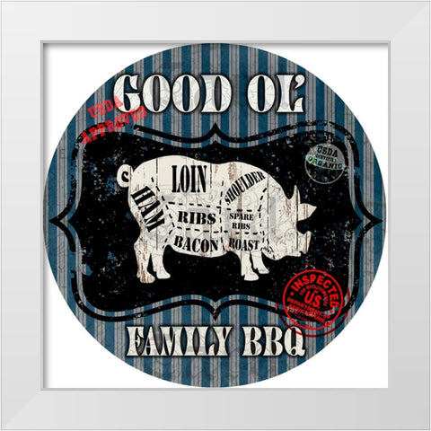 Good Ol Family BBQ Round Pig White Modern Wood Framed Art Print by LightBoxJournal