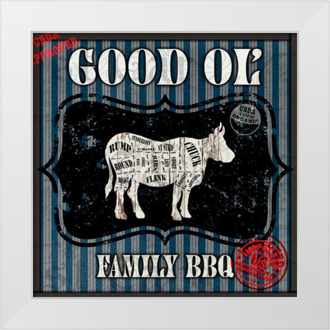 Good Ol Family BBQ Square Cow White Modern Wood Framed Art Print by LightBoxJournal