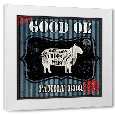 Good Ol Family BBQ Square Sheep White Modern Wood Framed Art Print by LightBoxJournal