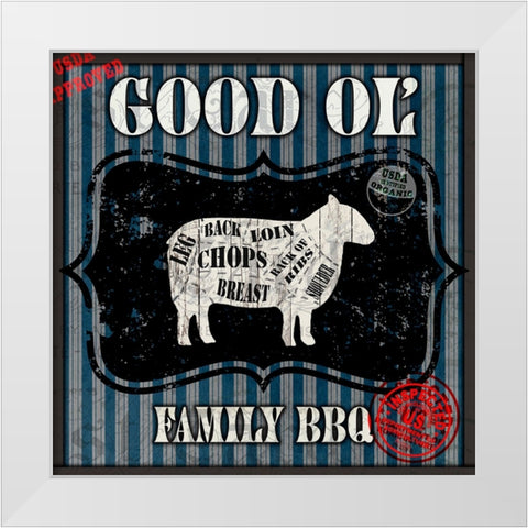 Good Ol Family BBQ Square Sheep White Modern Wood Framed Art Print by LightBoxJournal