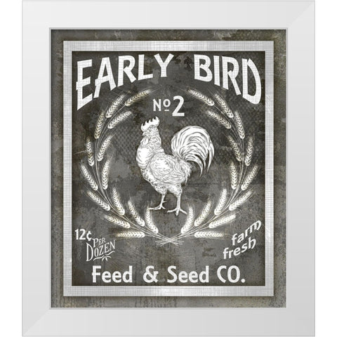 Farm Sign_Early Bird White Modern Wood Framed Art Print by LightBoxJournal