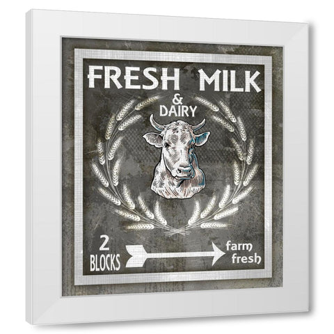 Farm Sign_Fresh Milk 1 White Modern Wood Framed Art Print by LightBoxJournal