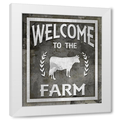 Farm Sign_Welcome To The Farm White Modern Wood Framed Art Print by LightBoxJournal