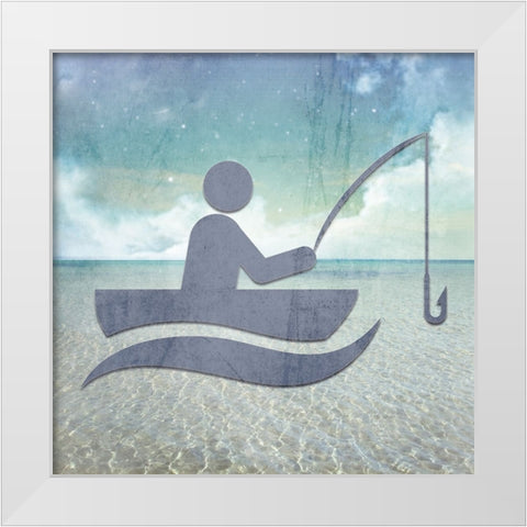 Signs_Fishing White Modern Wood Framed Art Print by LightBoxJournal