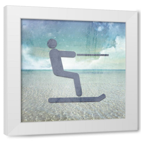 Signs_Skiier White Modern Wood Framed Art Print by LightBoxJournal