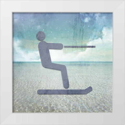Signs_Skiier White Modern Wood Framed Art Print by LightBoxJournal