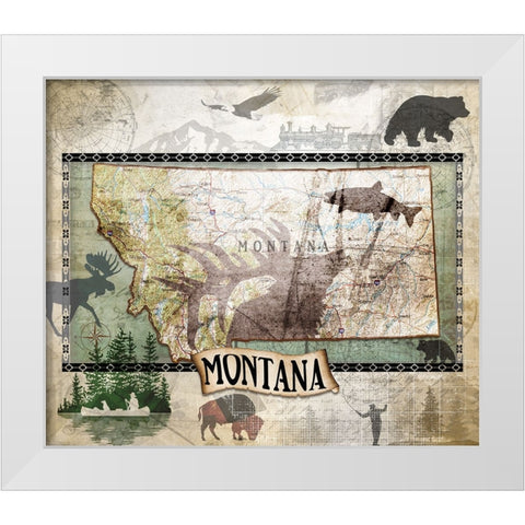 Vintage State Montana White Modern Wood Framed Art Print by LightBoxJournal