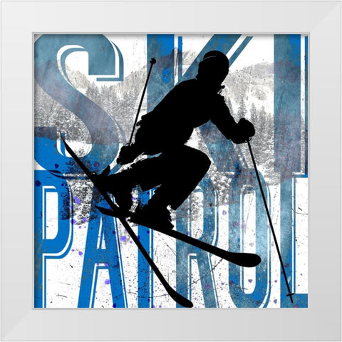 Extreme Skier Word Collage Patrol White Modern Wood Framed Art Print by LightBoxJournal