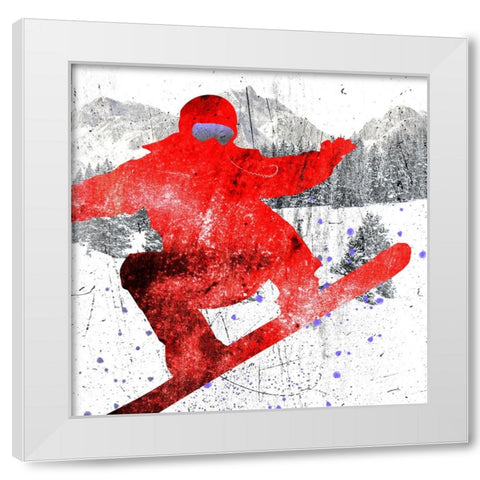 Extreme Snowboarder 01 White Modern Wood Framed Art Print by LightBoxJournal