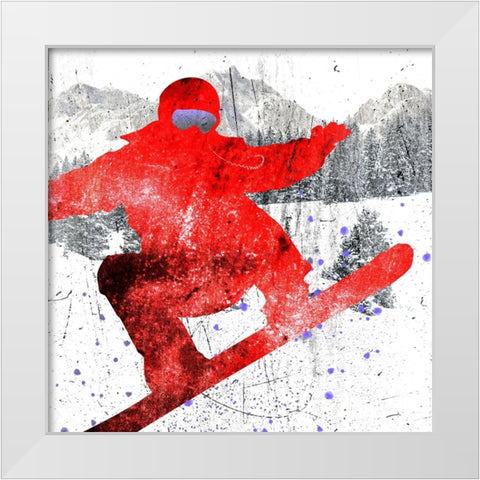 Extreme Snowboarder 01 White Modern Wood Framed Art Print by LightBoxJournal