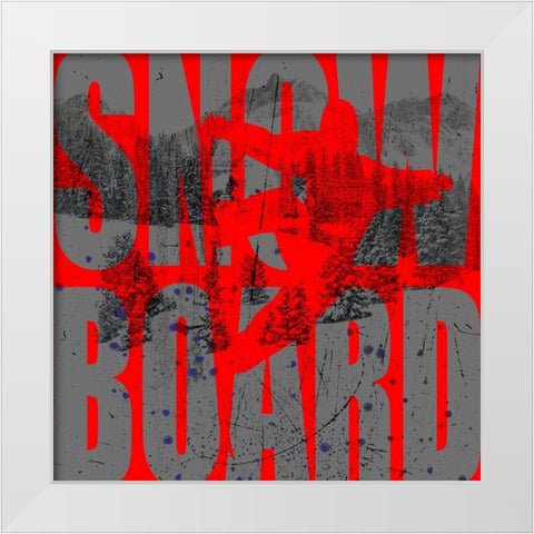 Extreme Snowboarder Word Collage Board White Modern Wood Framed Art Print by LightBoxJournal