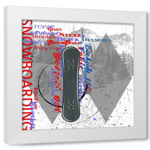 Extreme Snowboarder Word Collage White Modern Wood Framed Art Print by LightBoxJournal