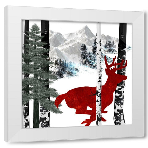 Winter Deer White Modern Wood Framed Art Print by LightBoxJournal