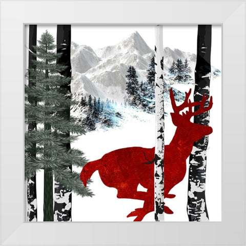 Winter Deer White Modern Wood Framed Art Print by LightBoxJournal