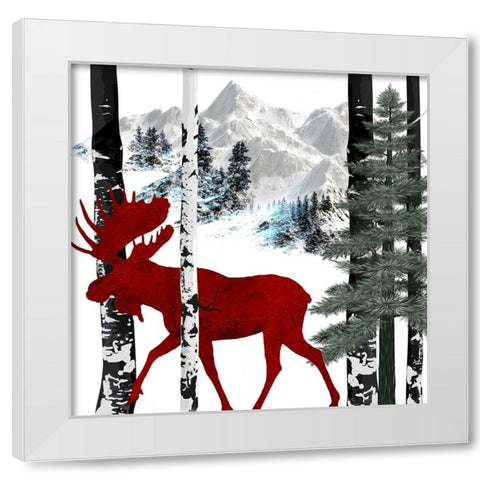 Winter Moose White Modern Wood Framed Art Print by LightBoxJournal