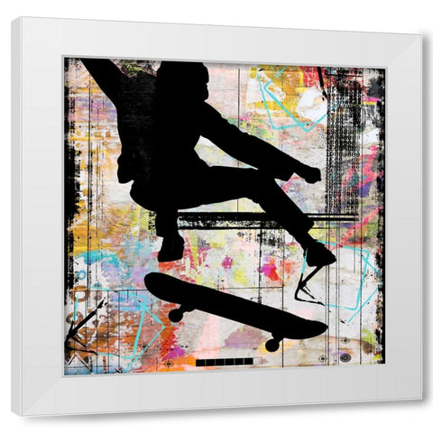 Extreme Skate Boarder 1 White Modern Wood Framed Art Print by LightBoxJournal
