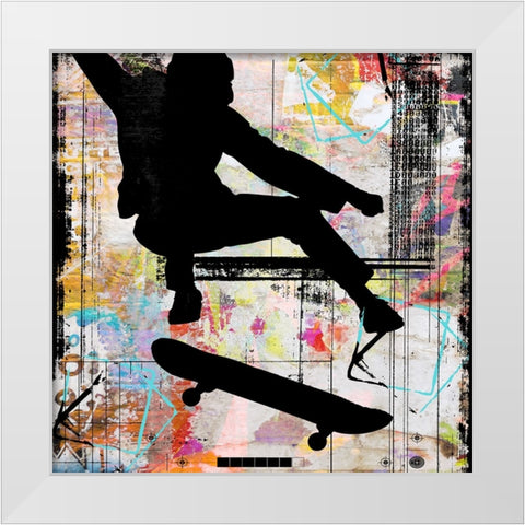 Extreme Skate Boarder 1 White Modern Wood Framed Art Print by LightBoxJournal
