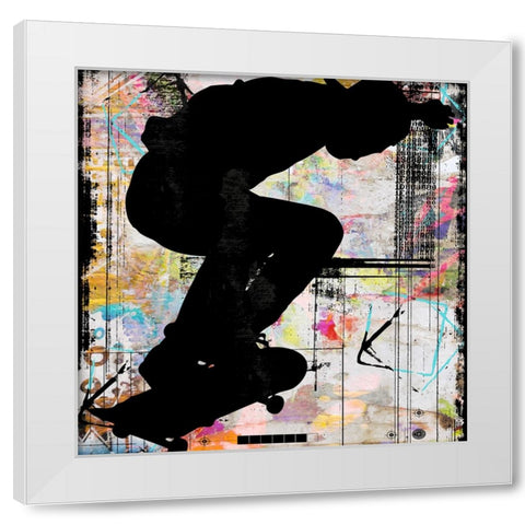 Extreme Skate Boarder 5 White Modern Wood Framed Art Print by LightBoxJournal