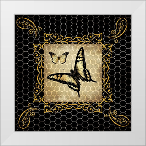 Golden Butterflies White Modern Wood Framed Art Print by LightBoxJournal