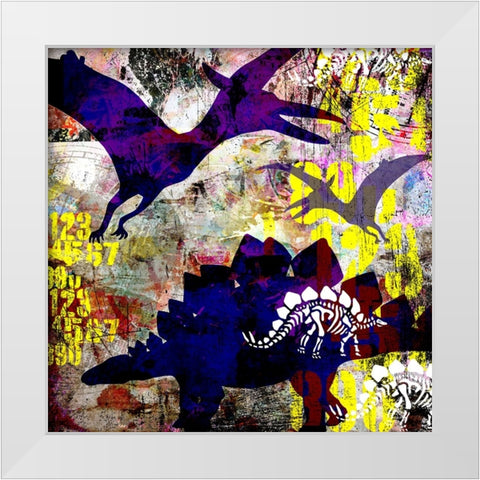 Painted Dino 01 Grunge White Modern Wood Framed Art Print by LightBoxJournal