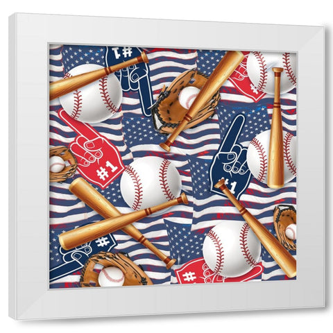 American Baseball Pattern 03 White Modern Wood Framed Art Print by LightBoxJournal