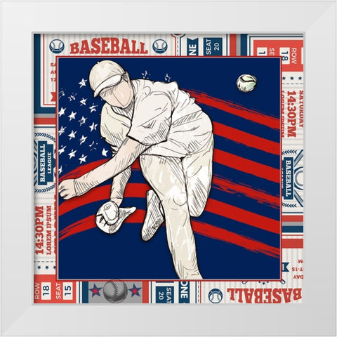 American Baseball player 02 White Modern Wood Framed Art Print by LightBoxJournal