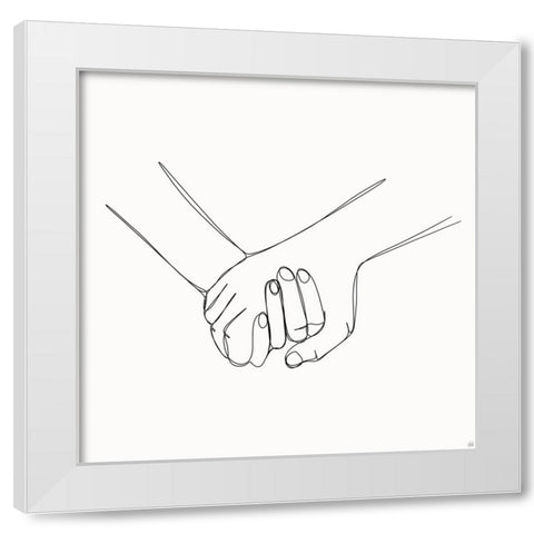 Holding Hands 2 White Modern Wood Framed Art Print by Line and Brush