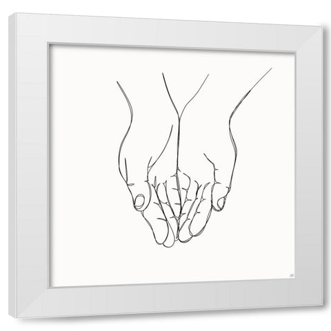 Holding Hands 3 White Modern Wood Framed Art Print by Line and Brush