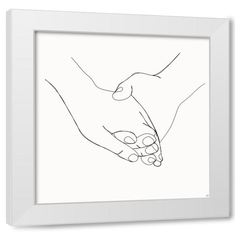 Holding Hands 4 White Modern Wood Framed Art Print by Line and Brush