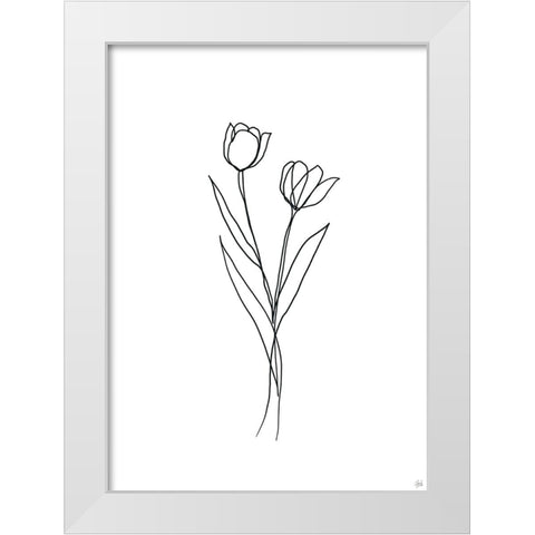 Line Tulips 1 White Modern Wood Framed Art Print by Line and Brush
