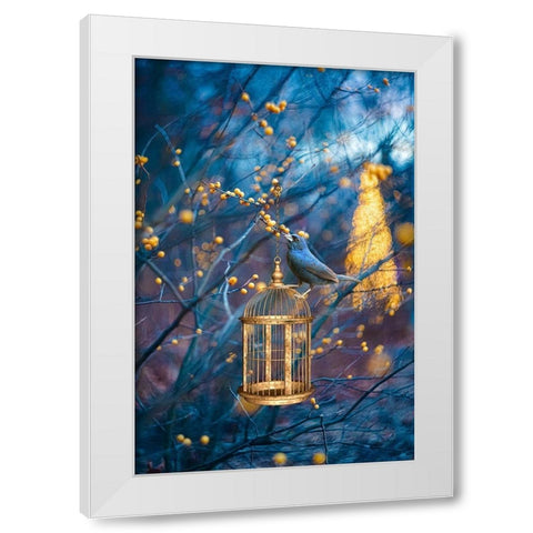 Golden Cage White Modern Wood Framed Art Print by Love Grams