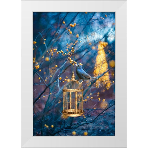 Golden Cage White Modern Wood Framed Art Print by Love Grams