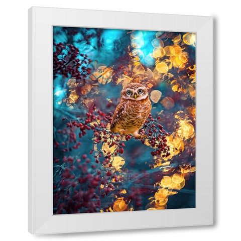 Owl Bokeh White Modern Wood Framed Art Print by Love Grams
