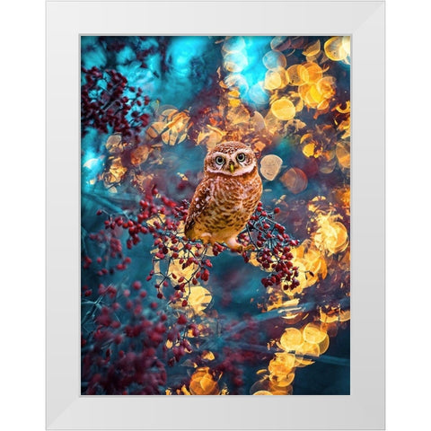 Owl Bokeh White Modern Wood Framed Art Print by Love Grams