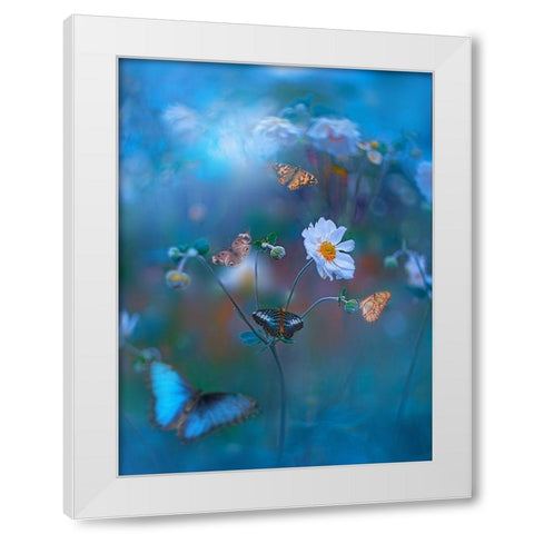 Blue Garden White Modern Wood Framed Art Print by Love Grams